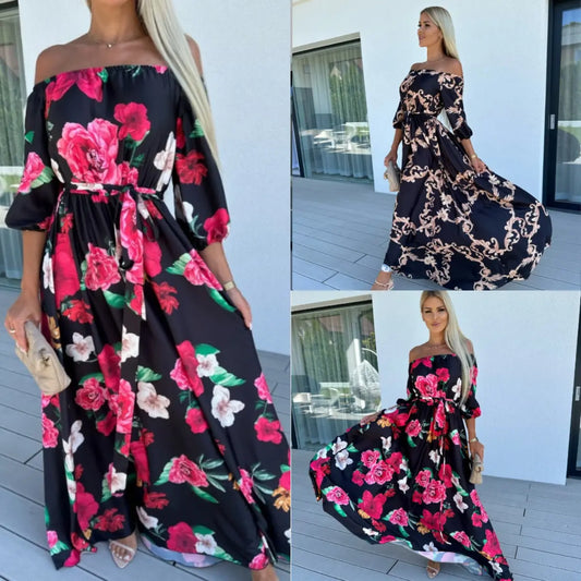 Women's A-line Neck Printed Elegant Long Dress