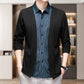 Men's Striped Casual Fake Two-Piece Suit - Long Sleeve Shirt Jacket Sweatshirt