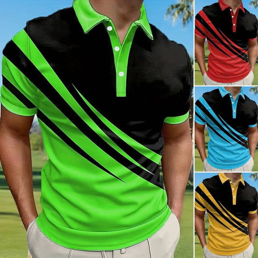 Men's New Summer Striped 3D Printed POLO Shirt