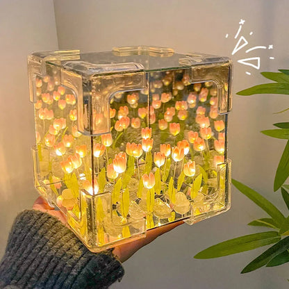 Tulips Cube Infinity Mirror Lamp