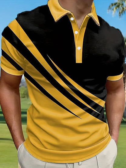 Men's New Summer Striped 3D Printed POLO Shirt