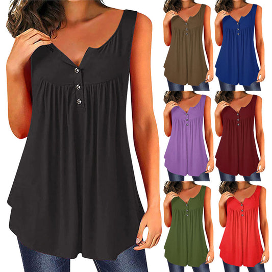 Loose Casual Button Sleeveless Tank Tops