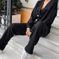 Women's Knitted Buttoned Jacket and Pants Two-piece Set