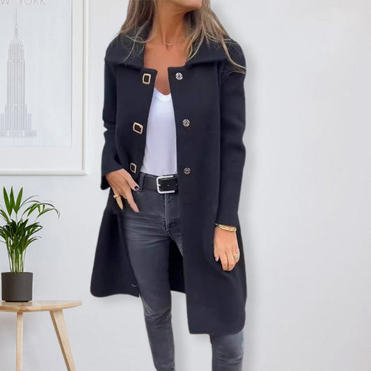 🥰 womens solid color lapel button front coat