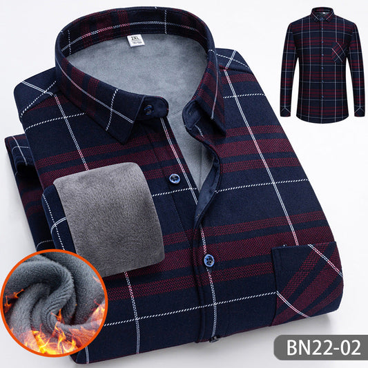 Autumn-winter Men's Casual Fleece Thickened Warm Shirt