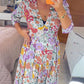 💃Casual floral print V-neck waist wrap long dress