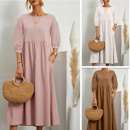 💝Lantern Sleeve Cotton And Linen Dress💖BUY 2 GET 10% OFF