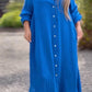 Women's Casual Solid Color Button Front Linen Shirt Dress