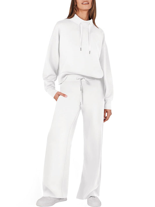 2024 Spring Drawstring Sweatshirt Wide Leg Sweatpant Lounge Set Tracksuit