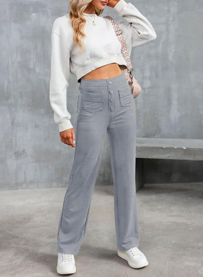 Casual Straight Leg Pants High Waisted Stretchy Trousers