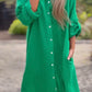 Women's Casual Solid Color Button Front Linen Shirt Dress